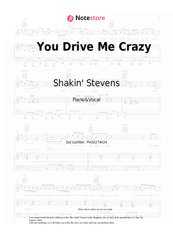 You Drive Me Crazy - Shakin' Stevens Piano Sheet Music with the Voice part - Piano&Vocal