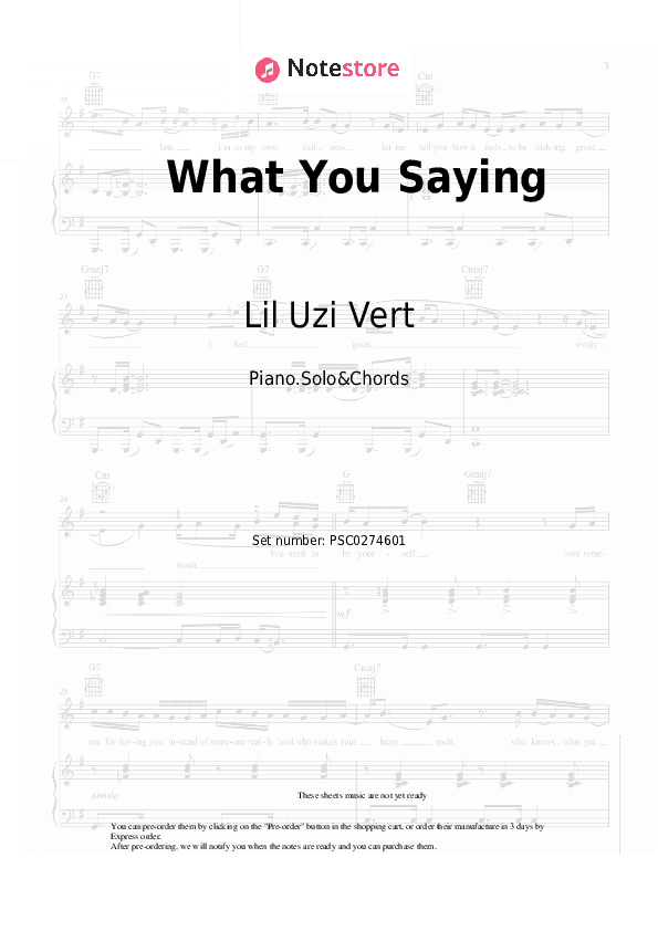 What You Saying - Lil Uzi Vert Piano Sheet Music and Chords - Piano.Solo&Chords