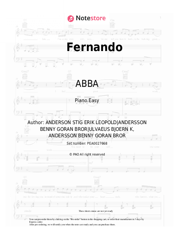 Fernando - ABBA Piano Sheet Music Easy - Piano.Easy