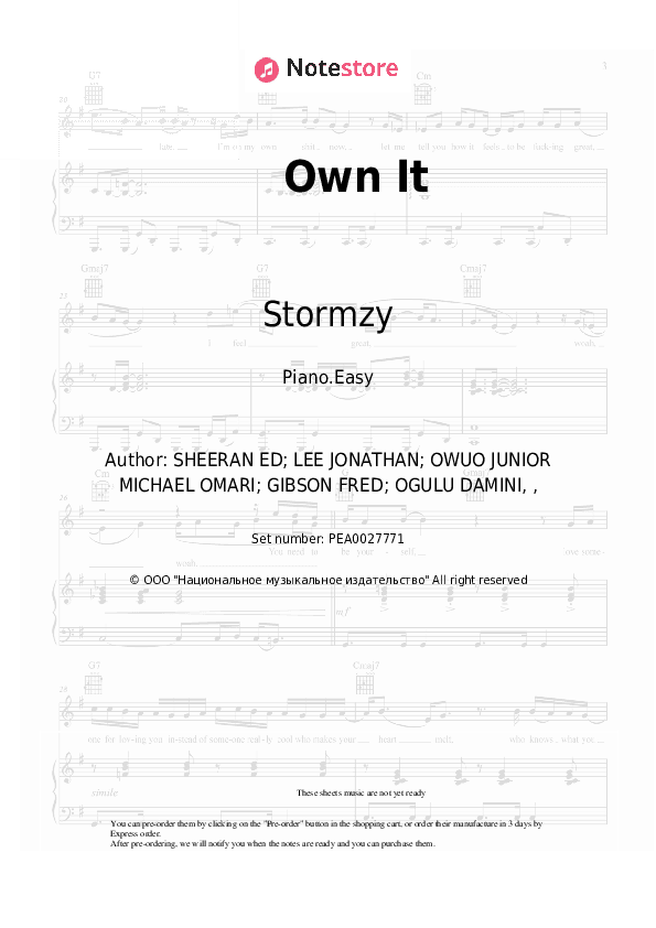 Own It - Stormzy, Ed Sheeran, Burna Boy Piano Sheet Music Easy - Piano.Easy