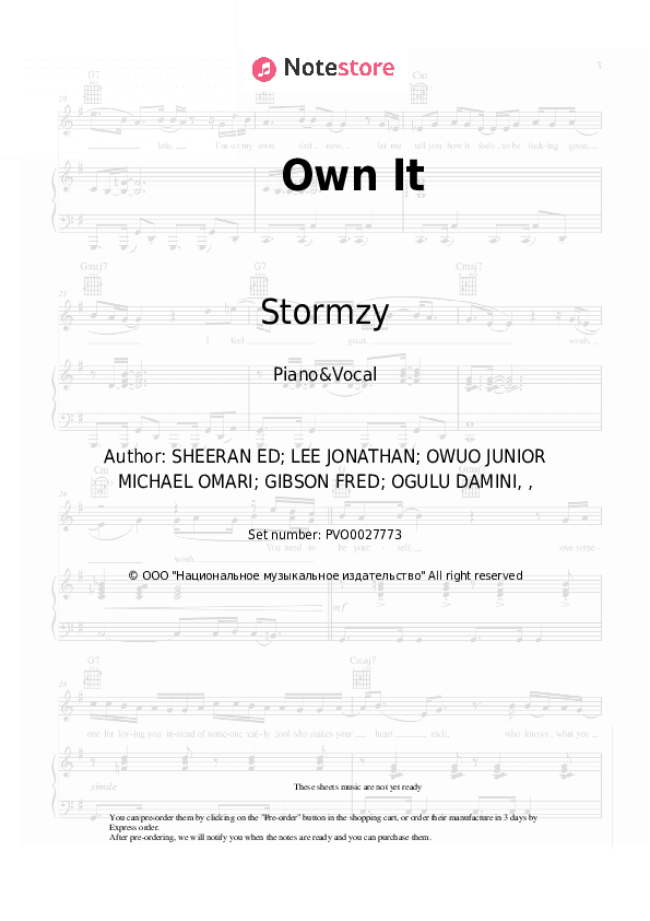 Own It - Stormzy, Ed Sheeran, Burna Boy Piano Sheet Music with the Voice part - Piano&Vocal