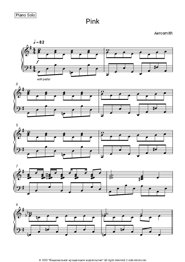 Pink - Aerosmith Piano Sheet Music - Piano.Solo