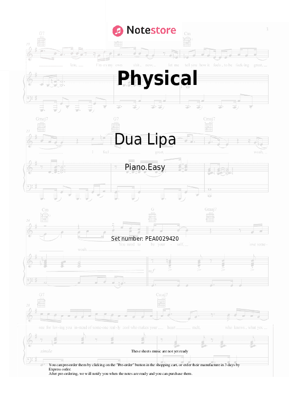 Physical - Dua Lipa Piano Sheet Music Easy - Piano.Easy