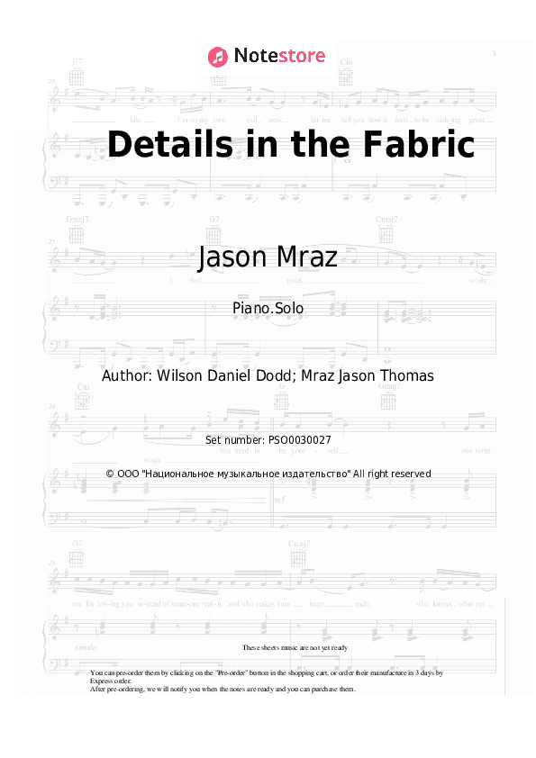 Details in the Fabric - Jason Mraz Piano Sheet Music - Piano.Solo