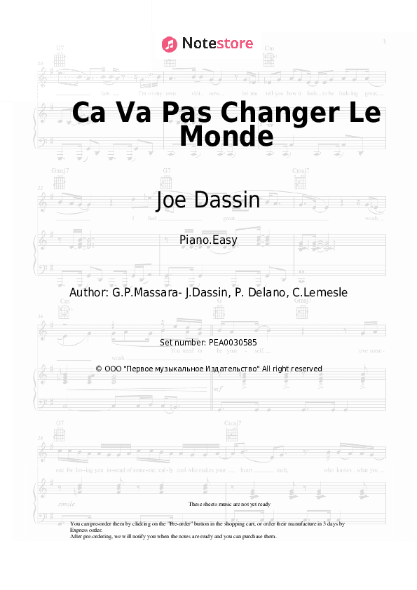 Ca Va Pas Changer Le Monde - Joe Dassin Piano Sheet Music Easy - Piano.Easy