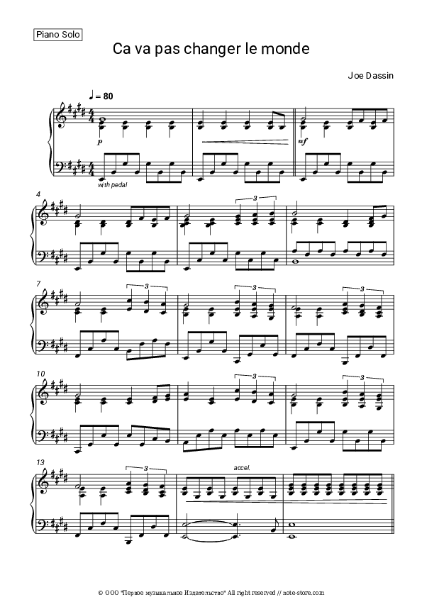 Ca Va Pas Changer Le Monde - Joe Dassin Piano Sheet Music - Piano.Solo