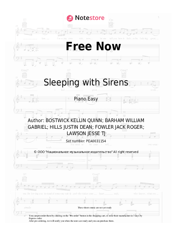 Free Now - Sleeping with Sirens Piano Sheet Music Easy - Piano.Easy