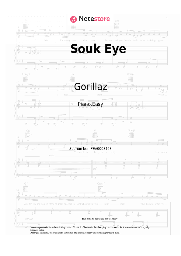 Souk Eye - Gorillaz Piano Sheet Music Easy - Piano.Easy