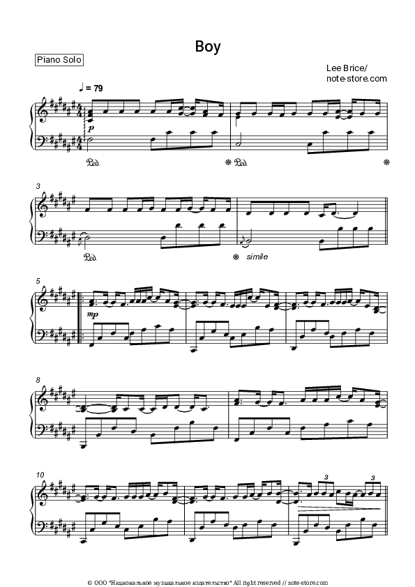 Boy - Lee Brice Piano Sheet Music - Piano.Solo