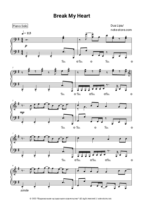 Break My Heart - Dua Lipa Piano Sheet Music - Piano.Solo