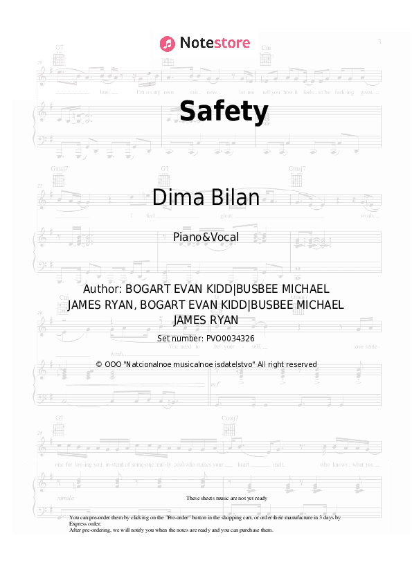 Safety - Dima Bilan Piano Sheet Music with the Voice part - Piano&Vocal