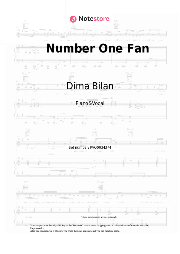 Number One Fan - Dima Bilan Piano Sheet Music with the Voice part - Piano&Vocal