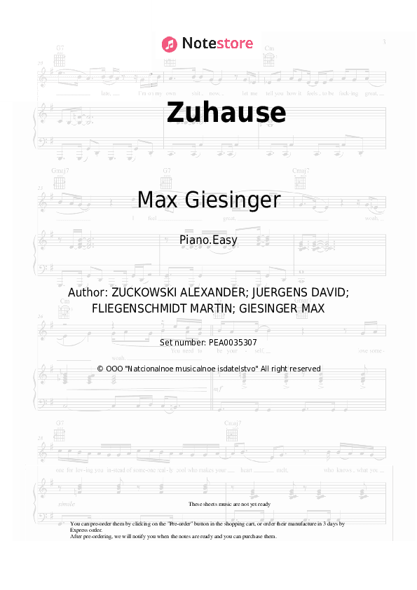 Zuhause - Max Giesinger Piano Sheet Music Easy - Piano.Easy