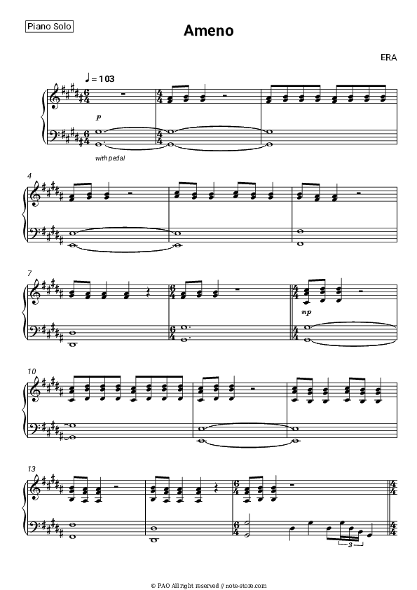 Ameno - ERA Piano Sheet Music - Piano.Solo