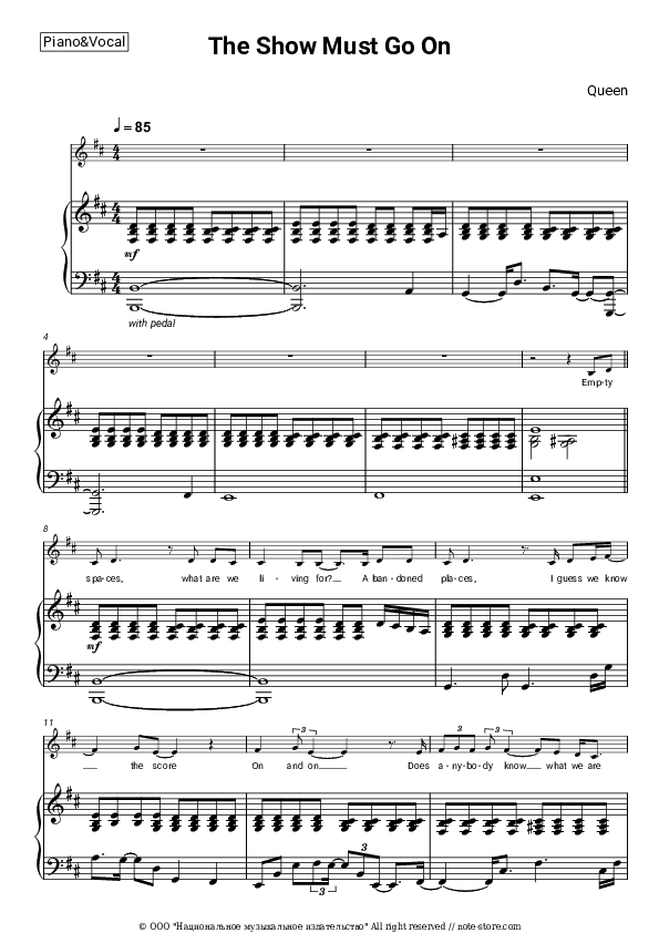 The Show Must Go On - Queen Piano Sheet Music with the Voice part - Piano&Vocal