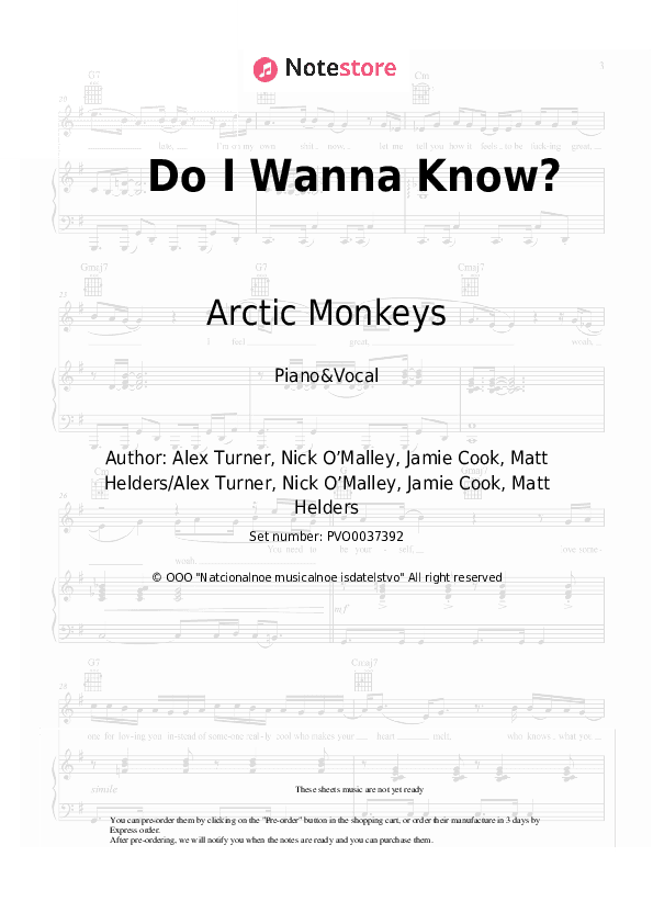 Do I Wanna Know? - Arctic Monkeys Piano Sheet Music with the Voice part - Piano&Vocal