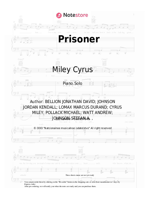 Prisoner - Miley Cyrus, Dua Lipa Piano Sheet Music - Piano.Solo