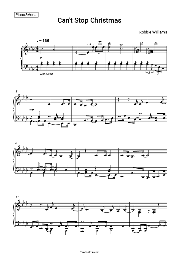 Can't Stop Christmas - Robbie Williams Piano Sheet Music - Piano.Solo