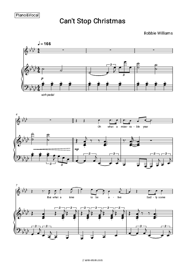 Can't Stop Christmas - Robbie Williams Piano Sheet Music with the Voice part - Piano&Vocal