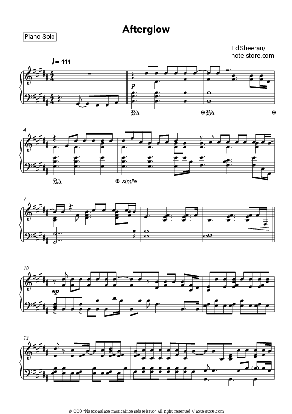 Afterglow - Ed Sheeran Piano Sheet Music - Piano.Solo