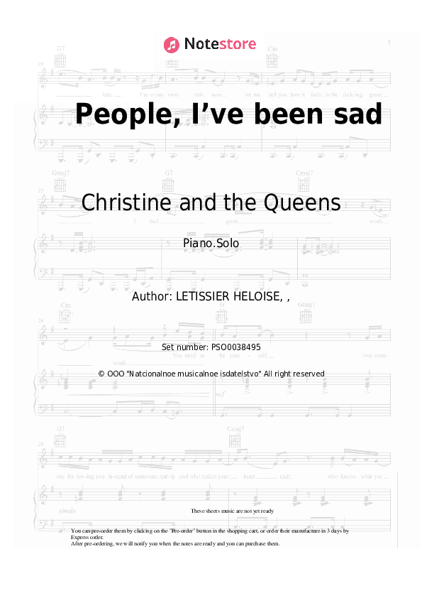 People, I’ve been sad - Christine and the Queens Piano Sheet Music - Piano.Solo