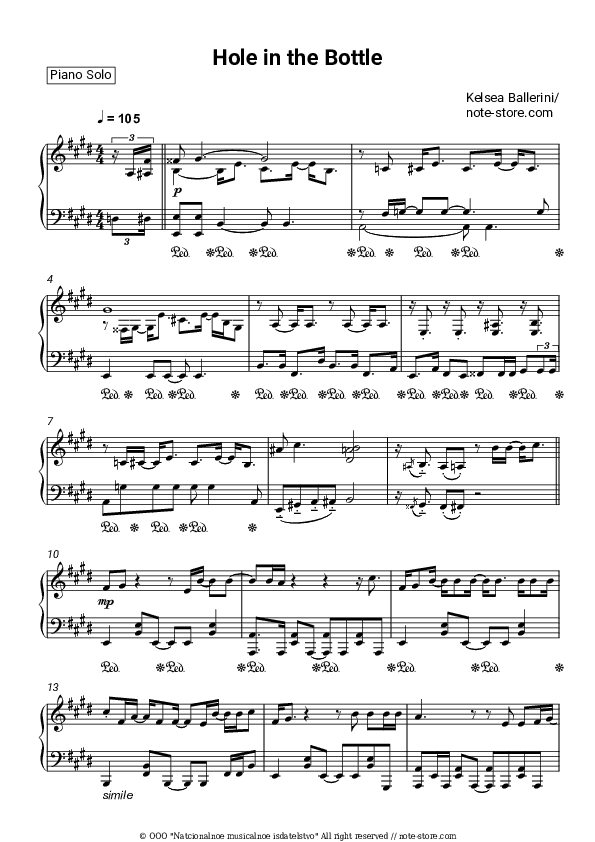 Hole in the Bottle - Kelsea Ballerini Piano Sheet Music - Piano.Solo