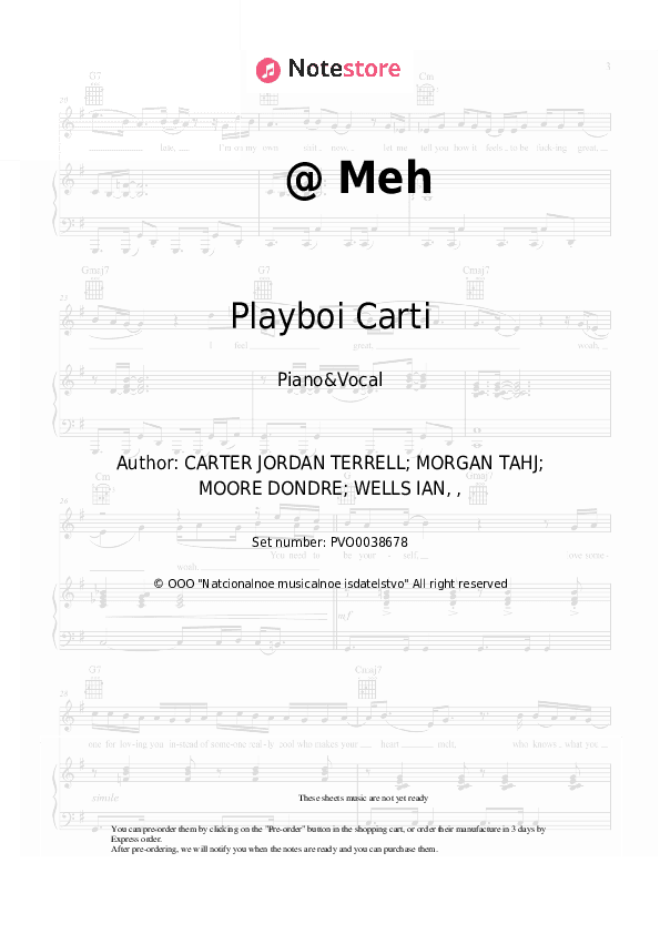 @ Meh - Playboi Carti Piano Sheet Music with the Voice part - Piano&Vocal