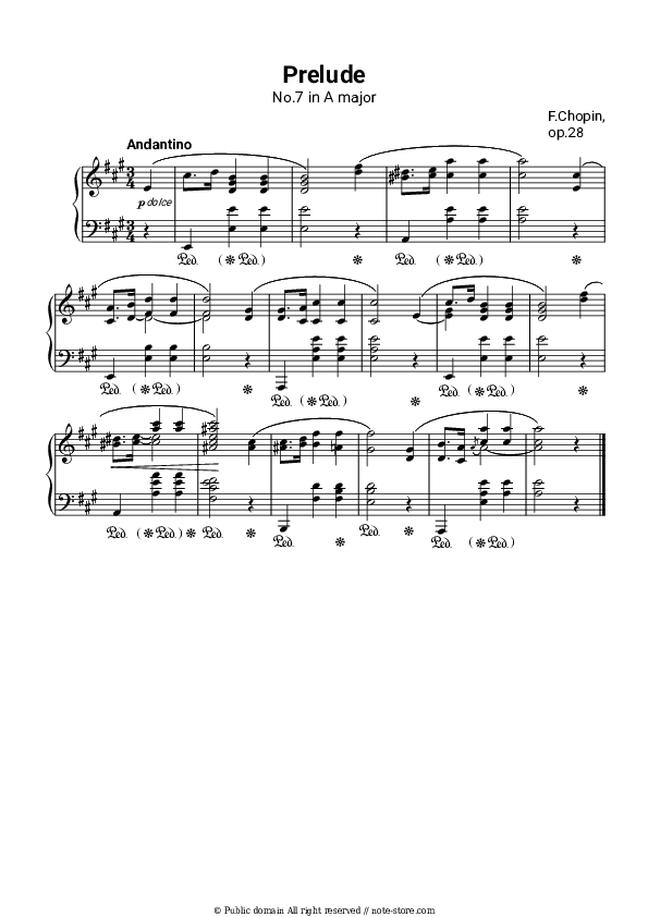 Prelude Op. 28 No. 7 in A major - Frederic Chopin Piano Sheet Music - Piano.Solo