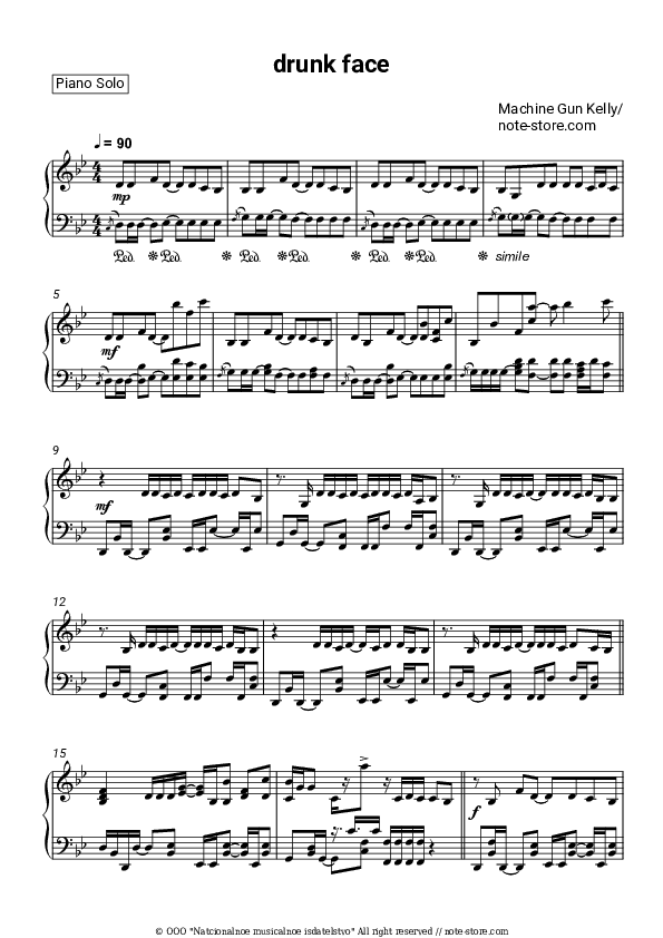 drunk face - Machine Gun Kelly Piano Sheet Music - Piano.Solo