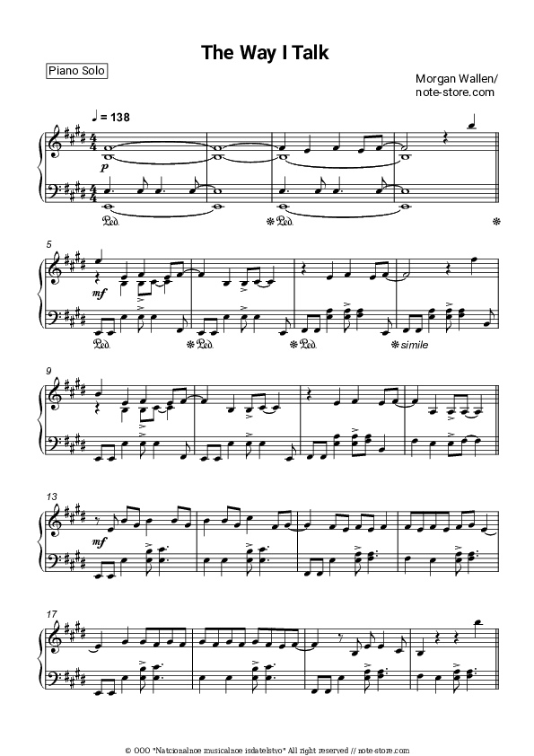 The Way I Talk - Morgan Wallen Piano Sheet Music - Piano.Solo