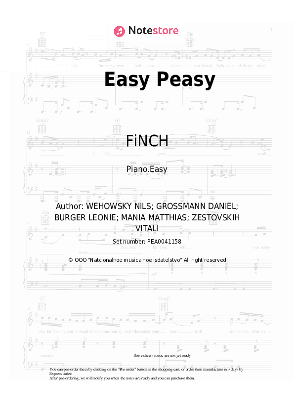 Easy Peasy - FiNCH, Leony, VIZE Piano Sheet Music Easy - Piano.Easy