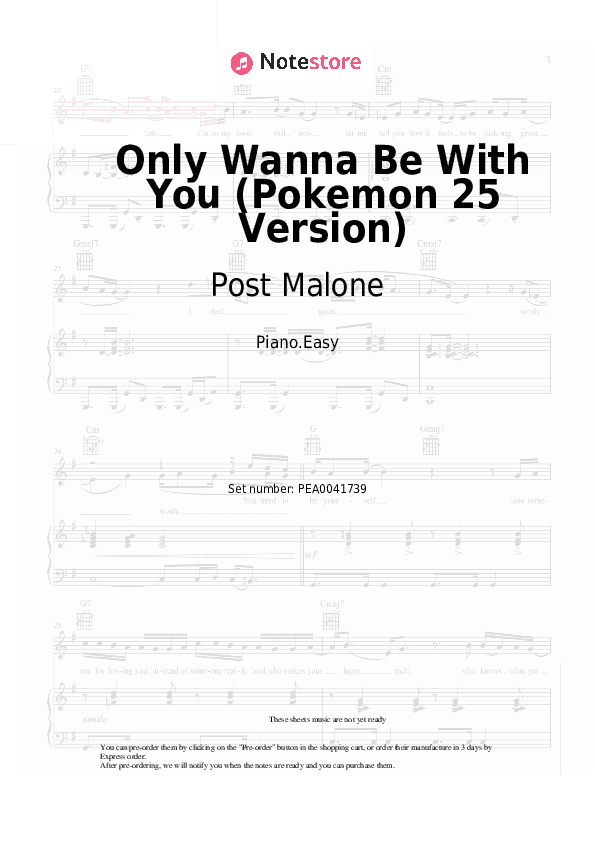 Only Wanna Be With You (Pokemon 25 Version) - Post Malone Piano Sheet Music Easy - Piano.Easy
