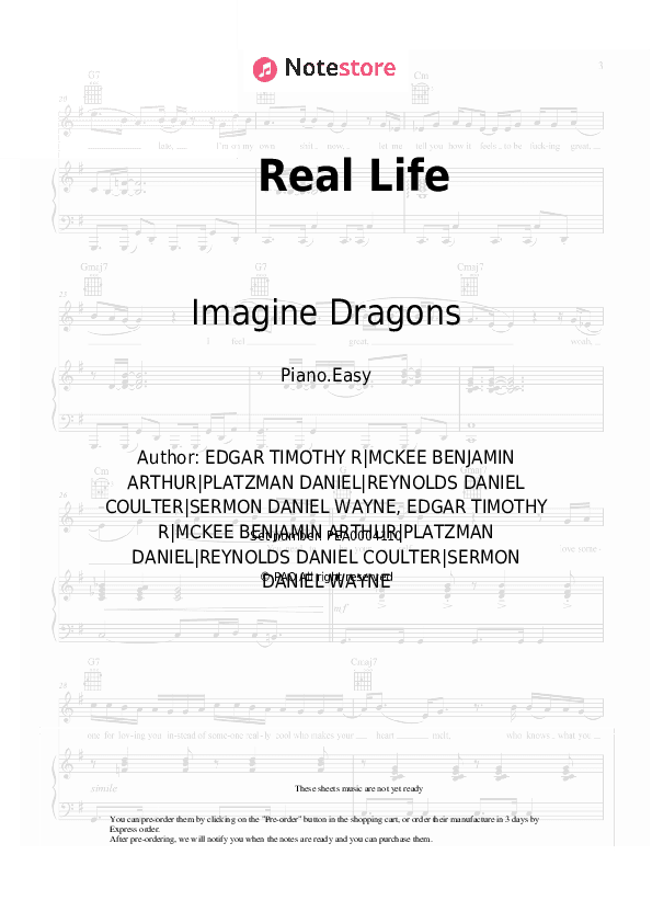Real Life - Imagine Dragons Piano Sheet Music Easy - Piano.Easy