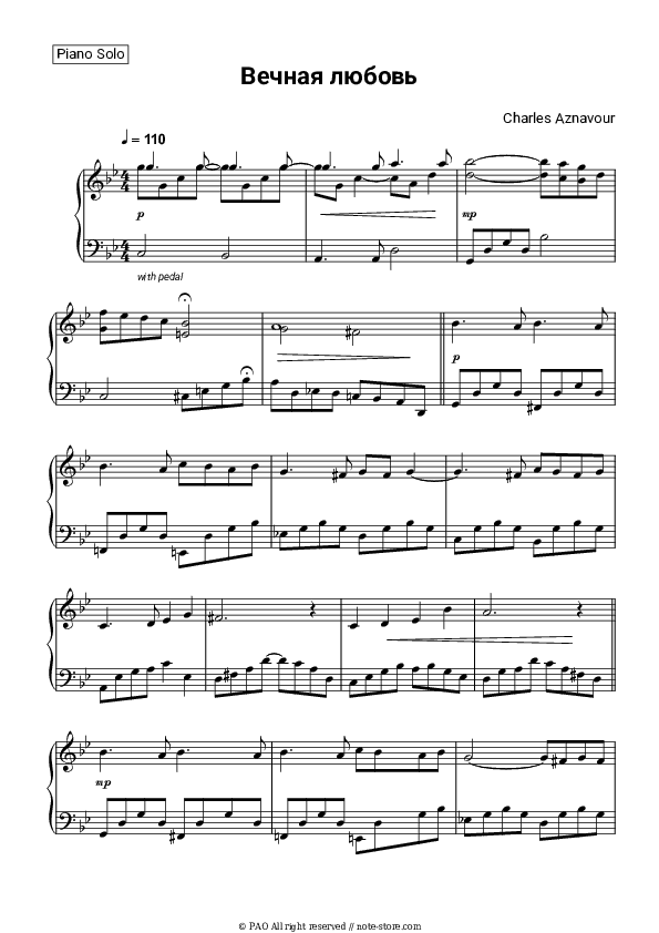 Une vie d'amour - Charles Aznavour Piano Sheet Music - Piano.Solo