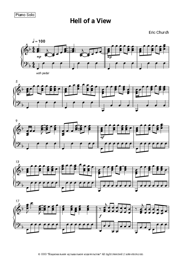 Hell of a View - Eric Church Piano Sheet Music - Piano.Solo