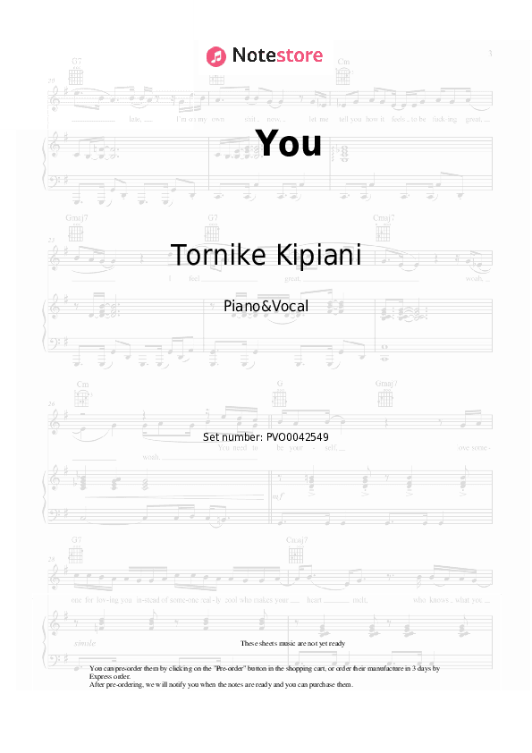 You - Tornike Kipiani Piano Sheet Music with the Voice part - Piano&Vocal