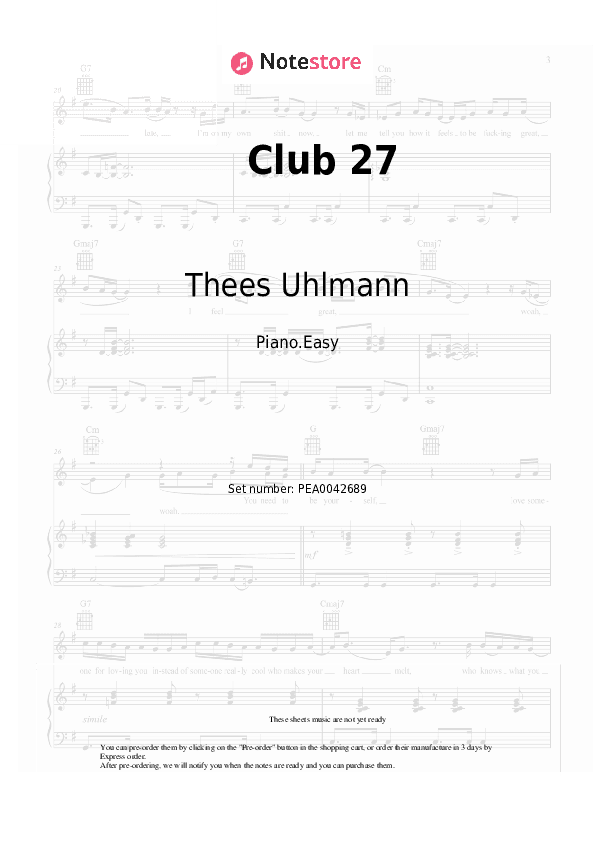 Club 27 - Thees Uhlmann Piano Sheet Music Easy - Piano.Easy