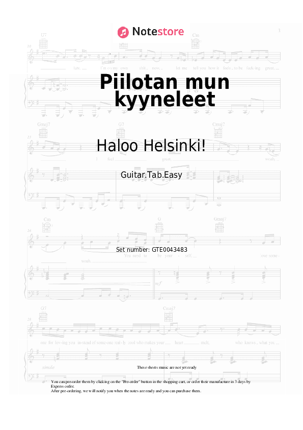 Piilotan mun kyyneleet - Haloo Helsinki! Tabs Easy - Guitar.Tab.Easy