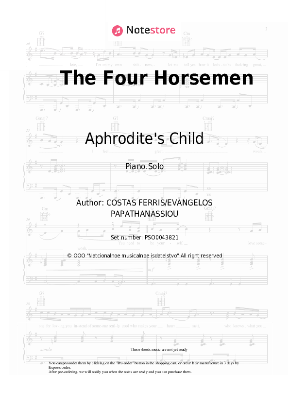 The Four Horsemen - Aphrodite's Child Piano Sheet Music - Piano.Solo