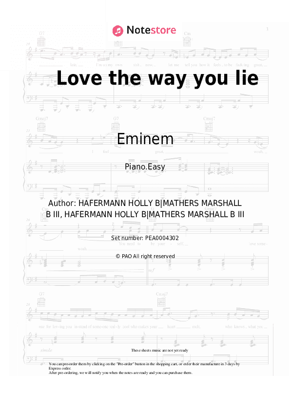 Love the way you lie - Eminem, Rihanna Piano Sheet Music Easy - Piano.Easy