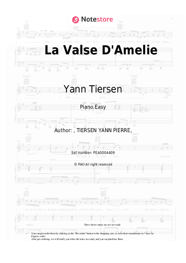 La Valse D'Amelie - Yann Tiersen Piano Sheet Music Easy - Piano.Easy