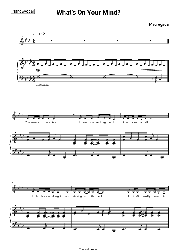 What's On Your Mind? - Madrugada Piano Sheet Music with the Voice part - Piano&Vocal