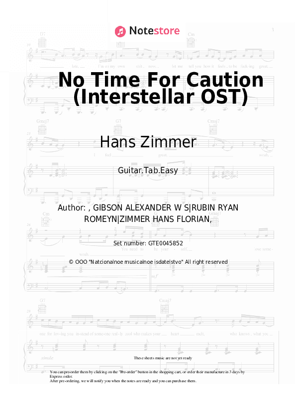 No Time For Caution (Interstellar OST) - Hans Zimmer Tabs Easy - Guitar.Tab.Easy
