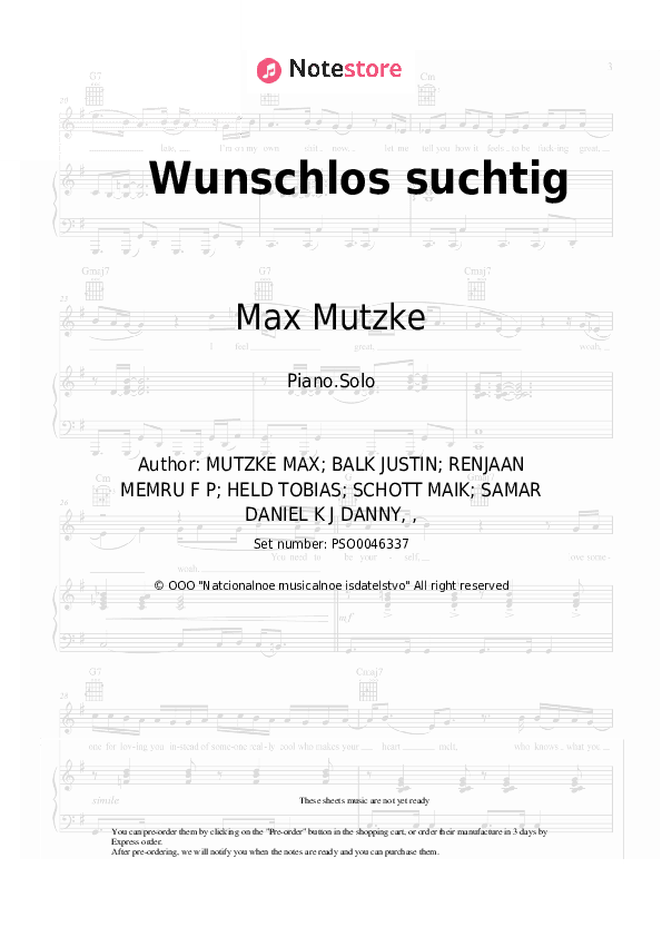 Wunschlos suchtig - Max Mutzke Piano Sheet Music - Piano.Solo