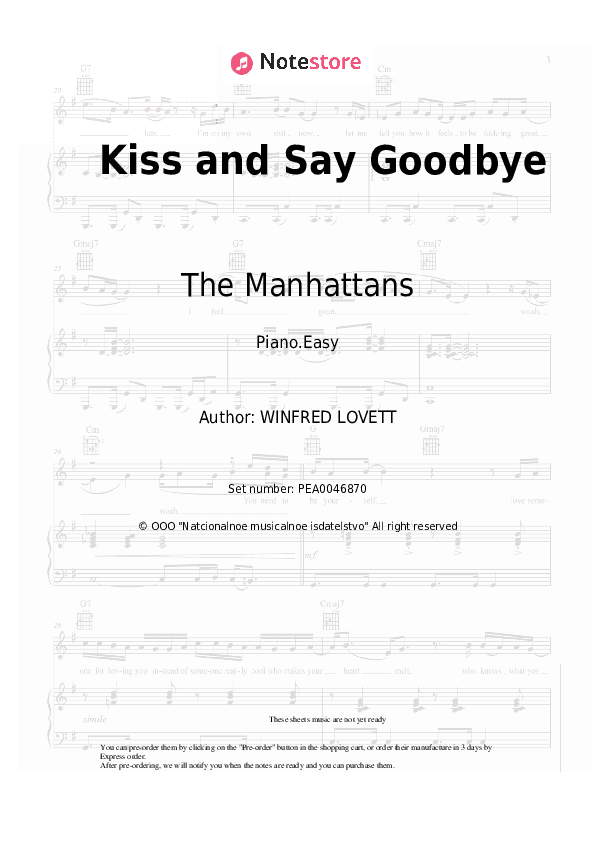 Kiss and Say Goodbye - The Manhattans Piano Sheet Music Easy - Piano.Easy