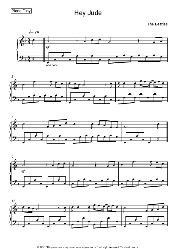 Hey Jude - The Beatles Piano Sheet Music Easy - Piano.Easy