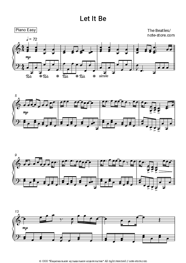 Let It Be - The Beatles Piano Sheet Music Easy - Piano.Easy