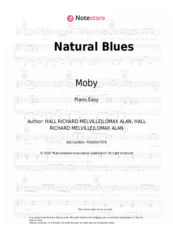 Natural Blues - Moby Piano Sheet Music Easy - Piano.Easy