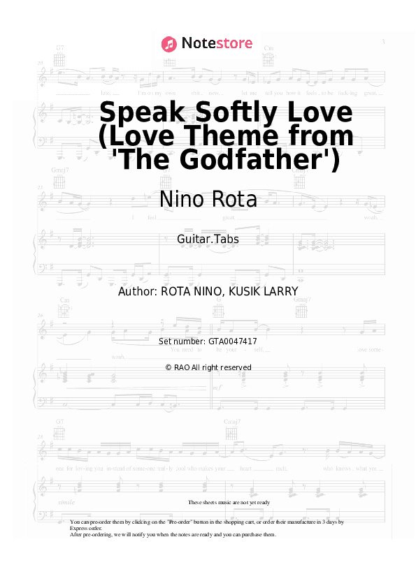 Speak Softly Love (Love Theme from 'The Godfather') - Nino Rota, Andy Williams Tabs - Guitar.Tabs