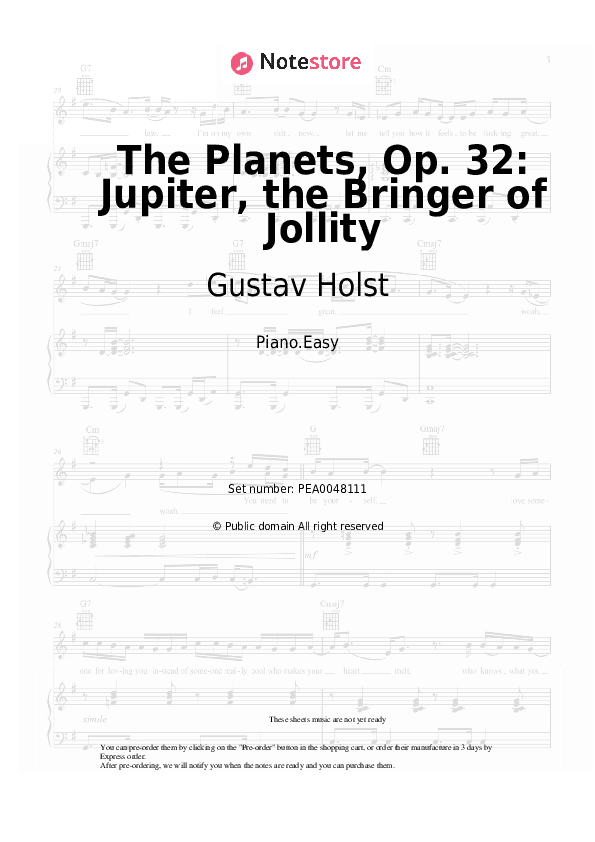 The Planets, Op. 32: Jupiter, the Bringer of Jollity - Gustav Holst Piano Sheet Music Easy - Piano.Easy